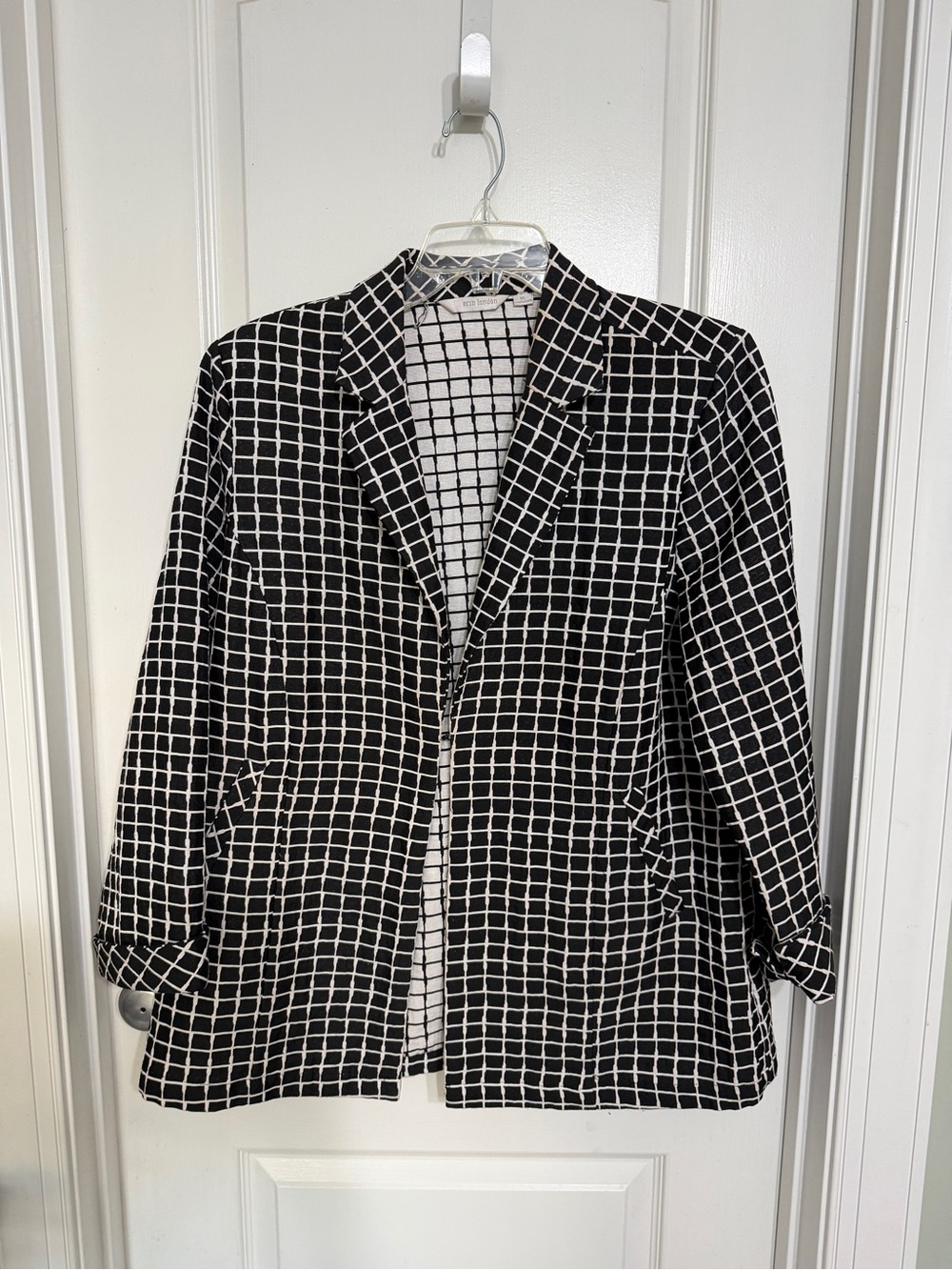 erin london Black and White Grid Blazer